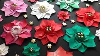 クリスマス折り紙 1枚でポインセチア 折り方 Origami Christmas Poinsettia tutorial（NiceNo1）