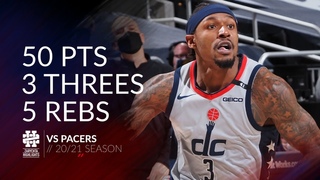 Bradley Beal 50 pts 3 threes 5 rebs vs Pacers 20/21 season