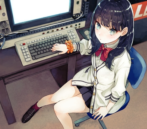 Anime girl sitting down