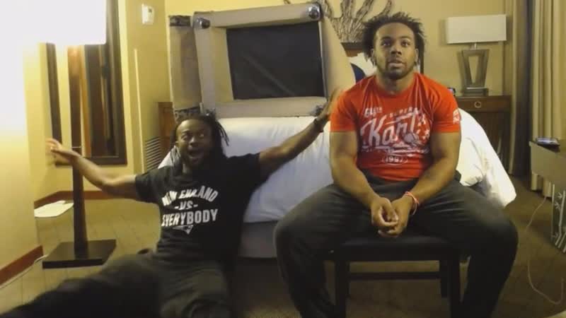 Kofi Kingston Xavier Woods anxiously watch The Big Game on an Up Up Down Down live